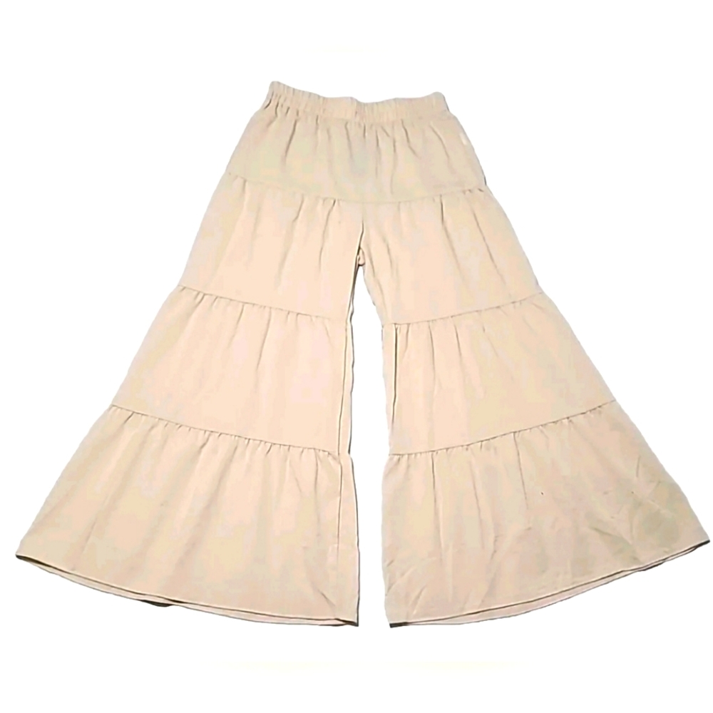 Floerns Flowy Boho Elastic Waist Ruffle Loose Palazzo Pants Beige  XL